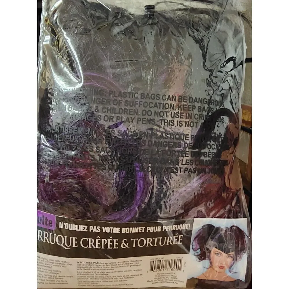 CostumesUSA Teased Tortured Wig Black Purple Ponytail Wig Costume Hair Adult OS